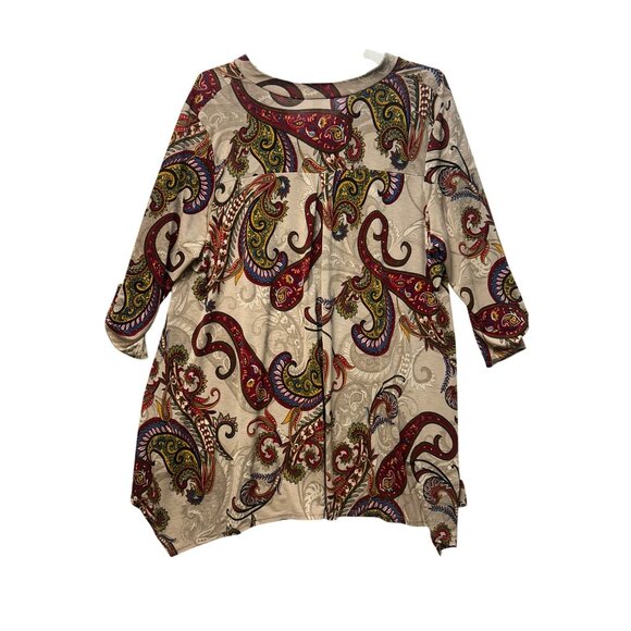 Jules & James 4XL Womens Paisley Print Tunic Top 3/4 Sleeves Handkerchief Hem - Picture 4 of 5